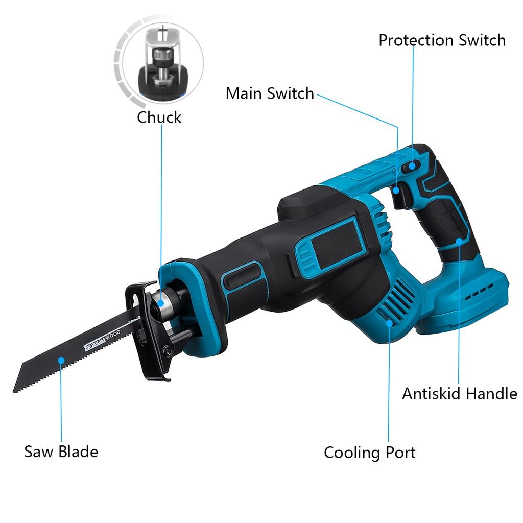 3000RPM 18V Cordless Electric Reciprocating Saw No Battery with 4PC Saw Blades Metal Wood Cutting Tool For 18V Battery