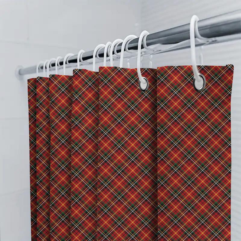 Red Plaid Shower Curtain Waterproof Bathroom Decor Customizable Size Home Decoration Red Pattern Shower Curtains