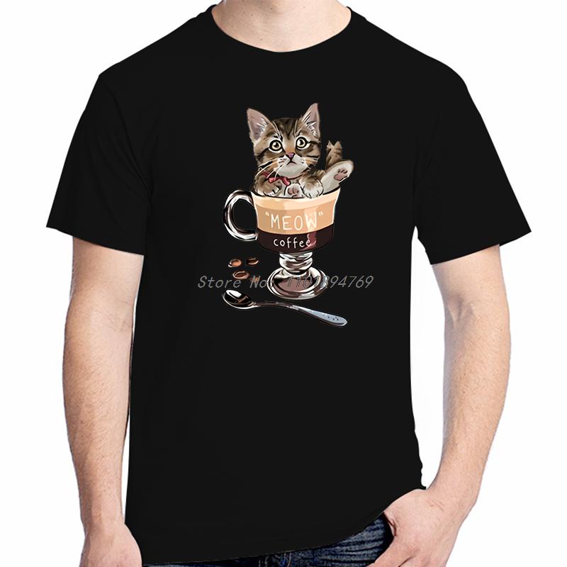 Fashion Tops Tshirt New Arrival Goods Little Cat In Cup Graphic T Shirts High Quality Short Sleeve Tee Cotton Printed Tshirt