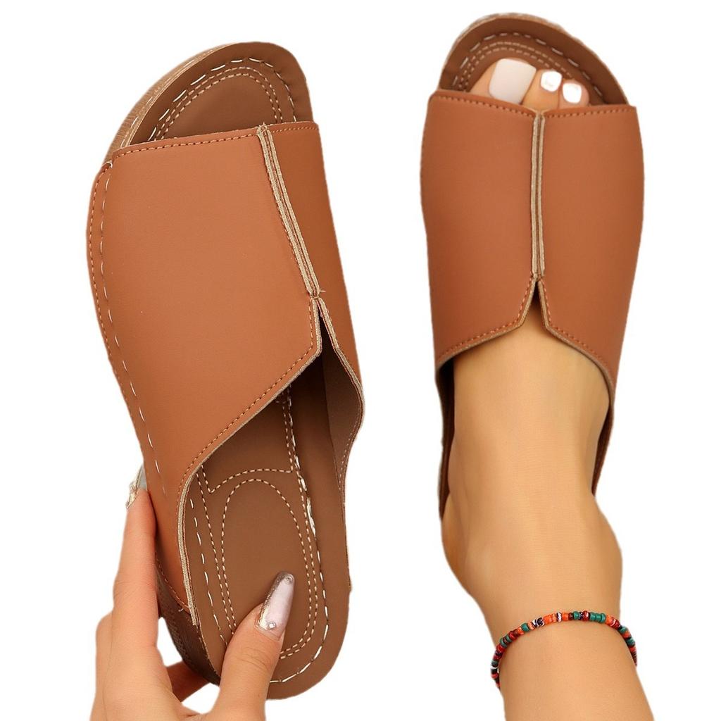 Spot 2025 summer new slope heel thick bottom women's slippers foreign trade large size casual fashion simple thick bottom