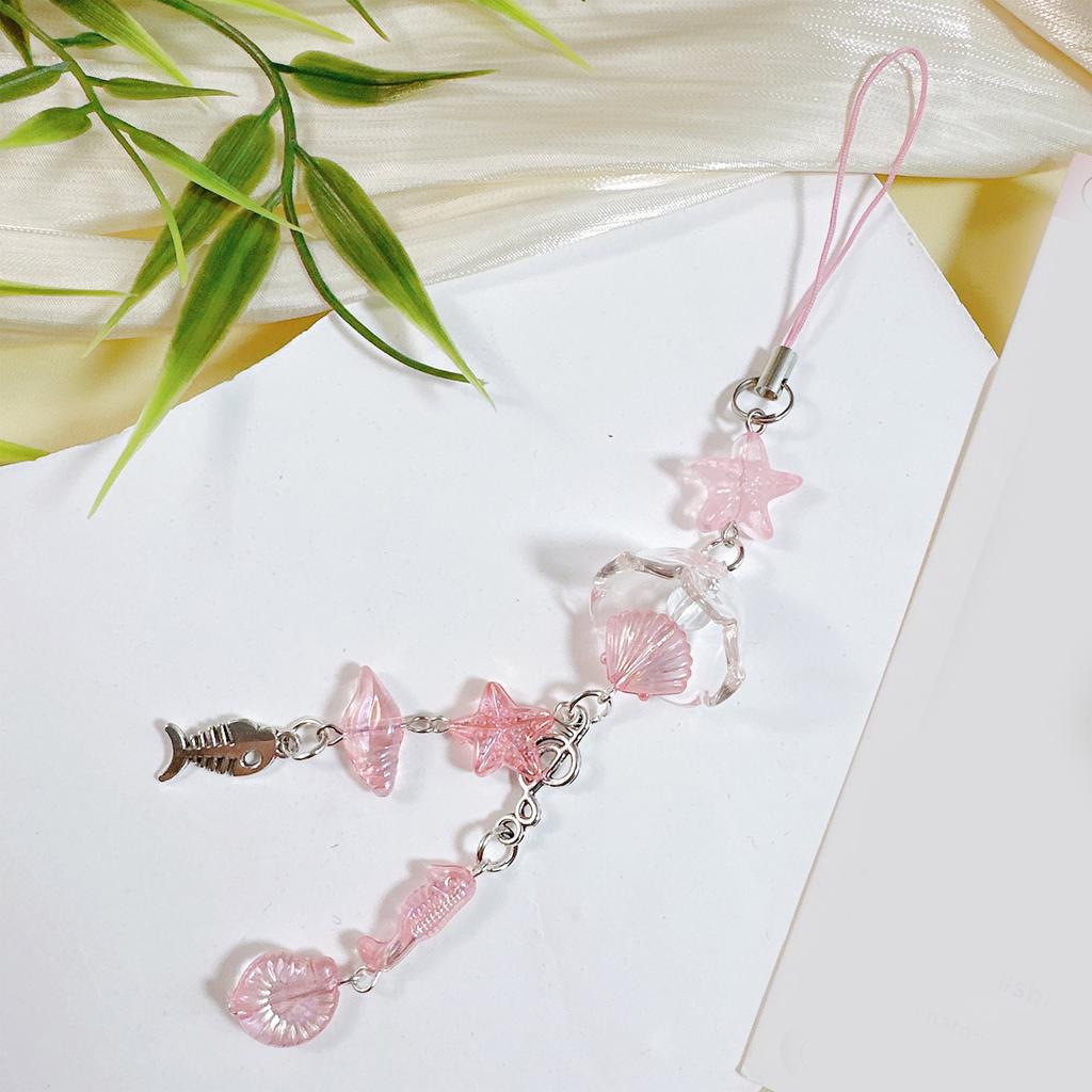 Ocean Themed Beaded Phone Charm Featuring Fish And Conch Elements Stylish Phone Lanyard For A Personalized Touch