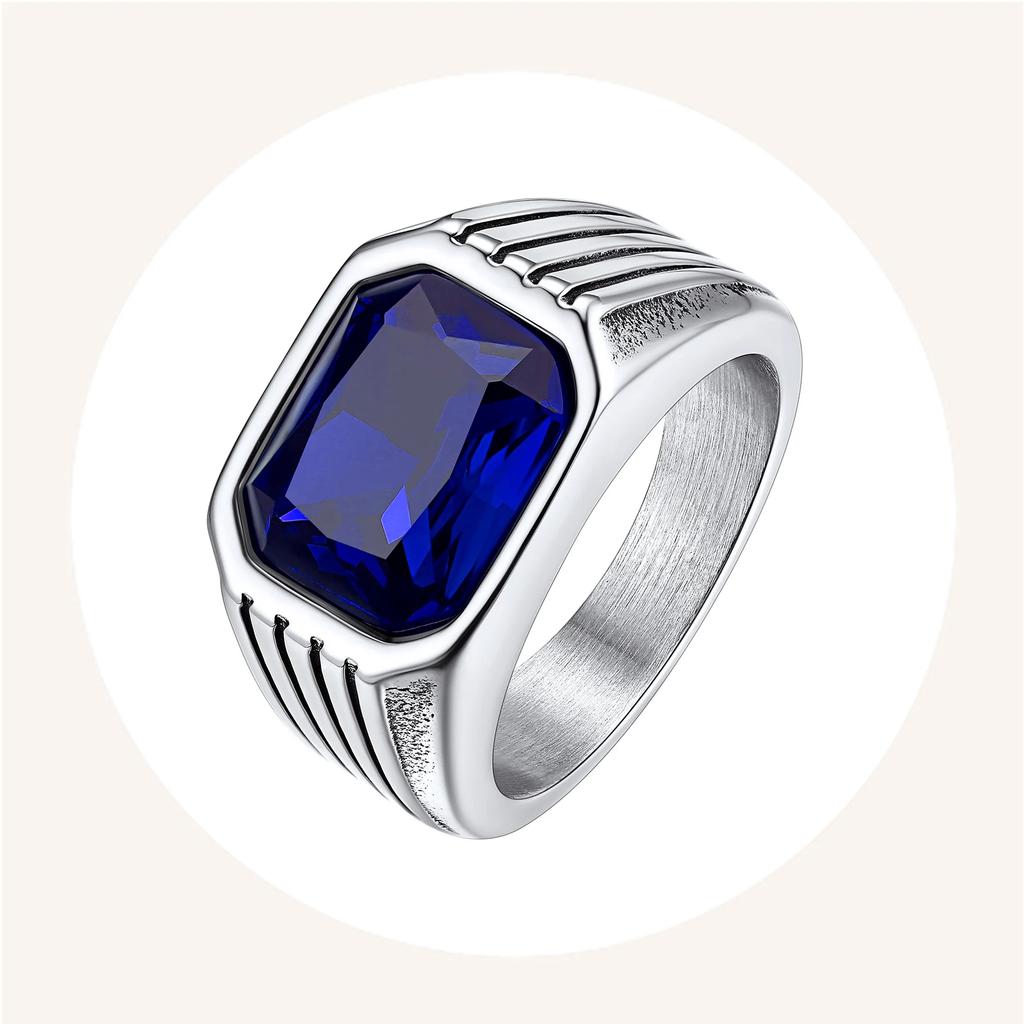 Stainless Steel 10*12mm Big Gemstone Rings for Man Rectangle Red Blue Green Black Onyx Agate Stone Signet Rings Jewerly Gift
