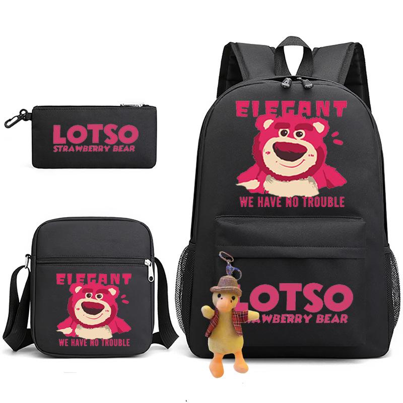 Large Capacity Schoolbag with Shoulder Strap; Student Three-piece Pencil Case Set