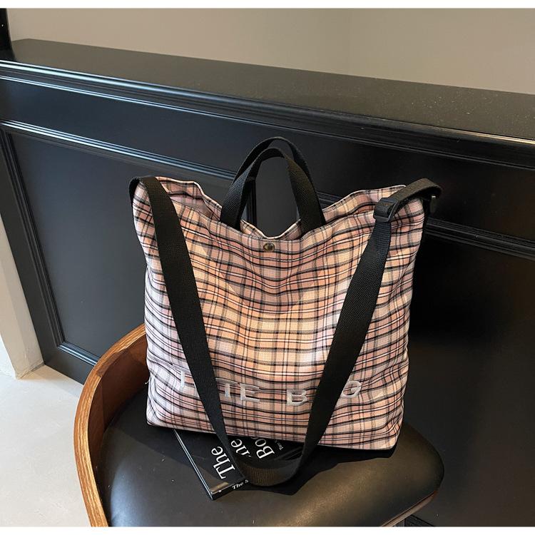 Canvas Bag Shoulder Bag Large Capacity Women's Retro New Shopping Bag Bag Plaid Bag Versatile Commuter