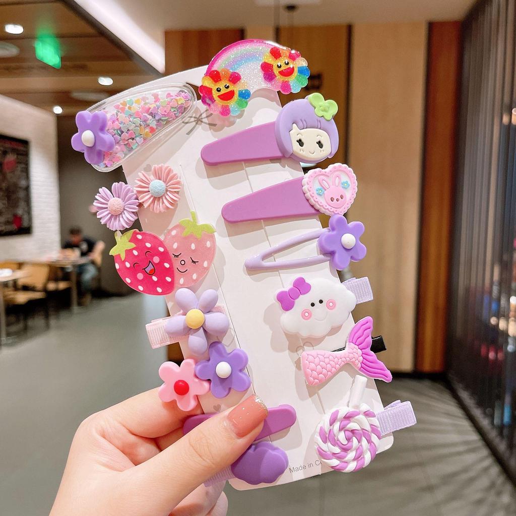 14-Piece Korean Style Cartoon Fruit Hair Clip Set for Kids