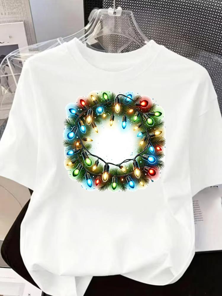 (Asian Size) letter sweet O-neck T Shirt Short Sleeve T-shirts Merry Christmas Fashion Women's Top Print Casual New Year Clothing Graphic Tee