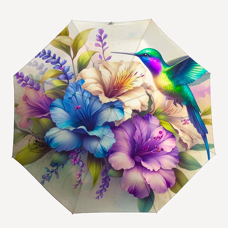 1pc Hummingbird Floral Bouquet Umbrella with Plastic Handle,Vibrant Cartoon Pattern,Multi-functional UmbrellaPT222