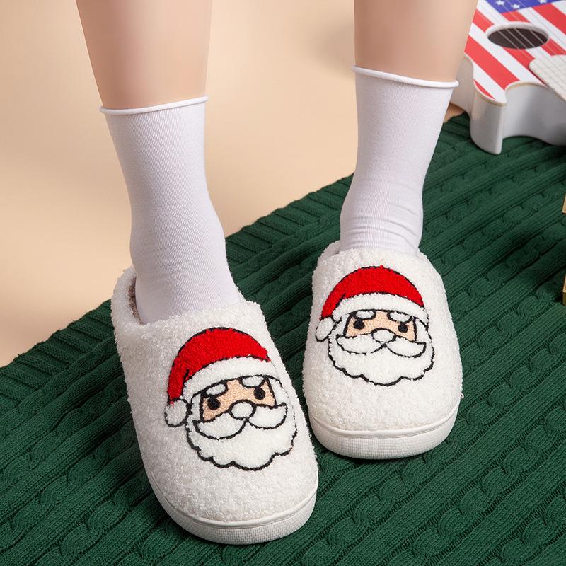 Cotton Slippers, Autumn and Winter Indoor Soft Bottom Non-slip Santa Cute Cartoon Plush Slippers Thickened