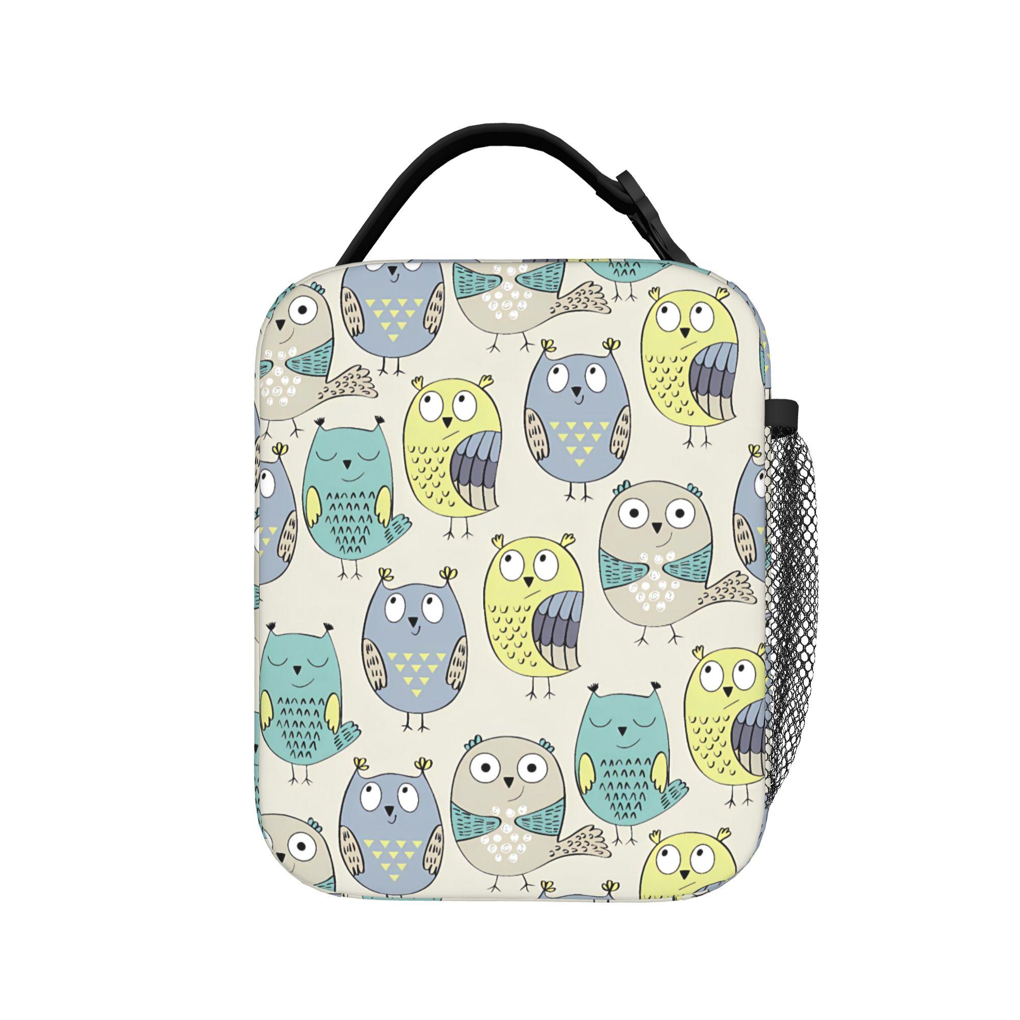 Soft Pastel Owl Lunch Bag Animal Print Kawaii Lunch Box Picnic Portable Insulated Thermal Lunch Bags For Child Oxford Cooler Bag One Size