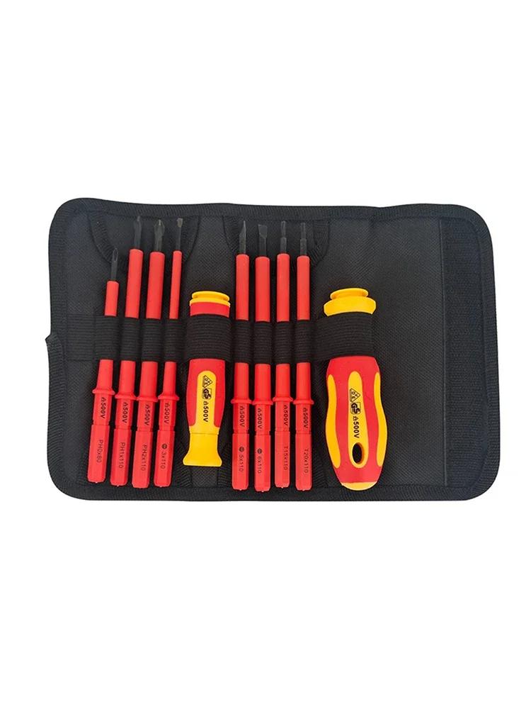 

Screwdriver electrician insulation high-hardness set for household use with replaceable cross-shaped interchangeable shank красный