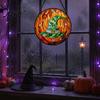 Sunproof Courtyard Decorations Halloween Stained Glass Suncatcher Ornament, Vintage Hanging Window Decor with Pumpkin Ghost Bat Witch Retro Dark Style