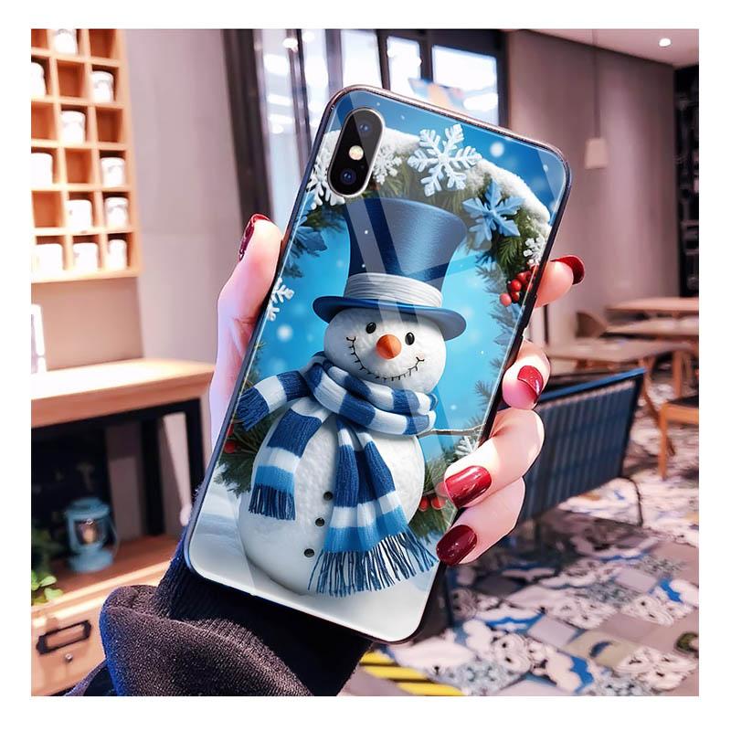 Glass phone case For Samsung S25 S24 S23 S22 Ultra S24 Plus A55 A16 A54 A15 A56 A36 S25 FE Christmas Snowman