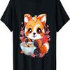Otaku Anime Red Panda Eat Ramen Noodles Cherry Blossom T-Shirt(60)