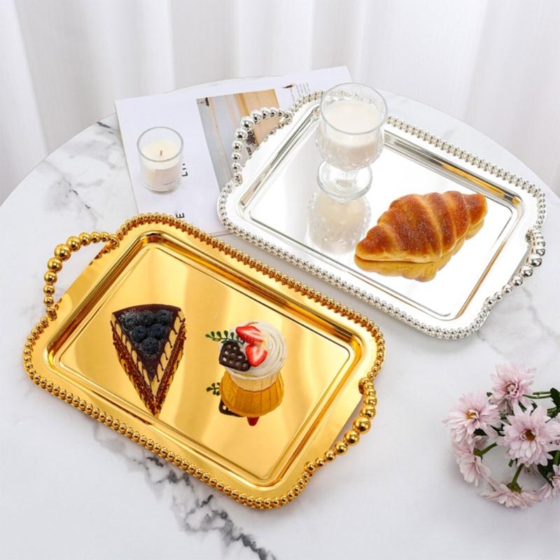 Reflective Metal Display Tray for Coffee Service, Entryway Placement and Dresser Arrangement for Daily Home Use