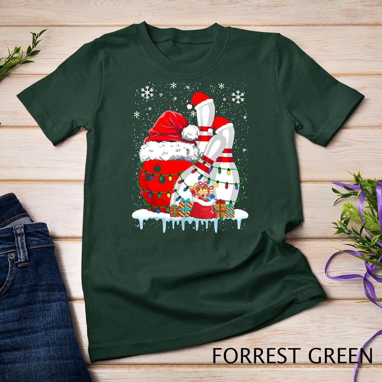 Bowling Christmas Tee Cute Bowling Santa Hat Shirt Christmas Unisex T-shirt L