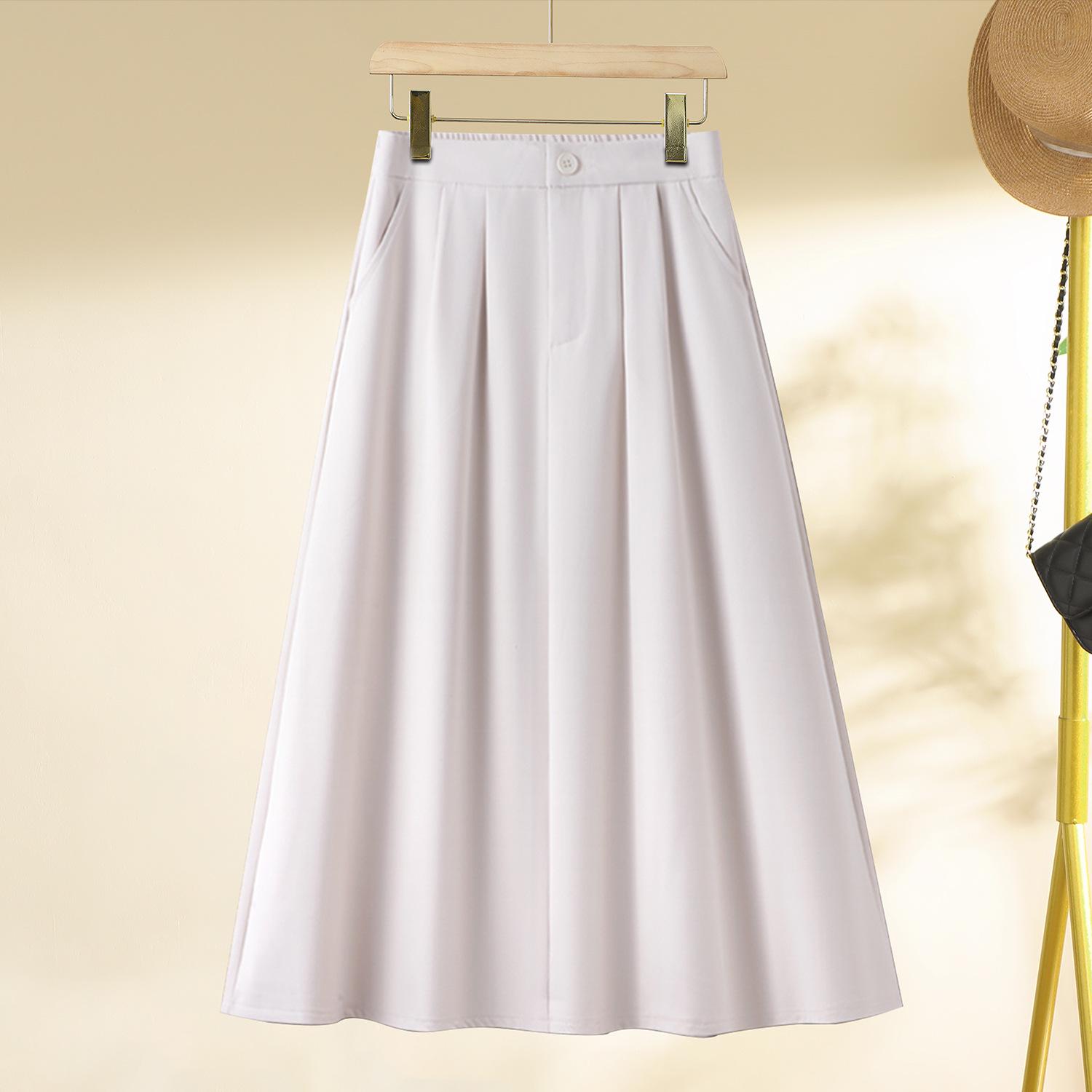 

Юбка миди А-силуэта цвета хаки в стиле Хепберн для женщин - Приталенная, Драпированная, Идеально подходит для весны и осени 2025 XXL (125-135 lbs) грязно-белый