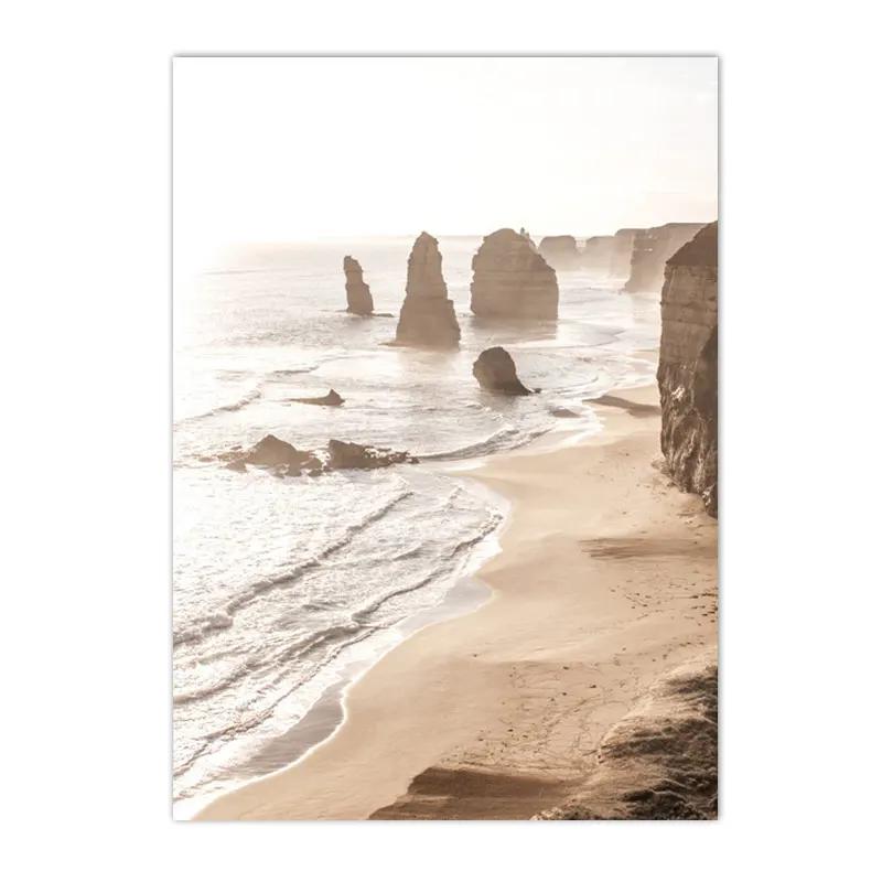 Beige Landscape Posters Sea Beach Bridge Canvas Picture Hay Reed Wall Art Flower Print Painting Nordic Poster Living Room Decor