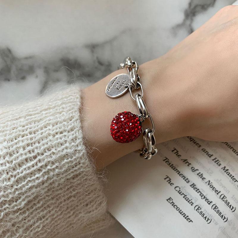 FOXANRY Silver Color Thick Chain Bracelets for Women Trendy Elegant Charming Sparkling Strawberry Zircon Party Jewelry