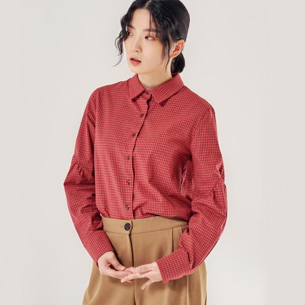 Primavera Shirred Sleeves Shirt (Red Check) Red