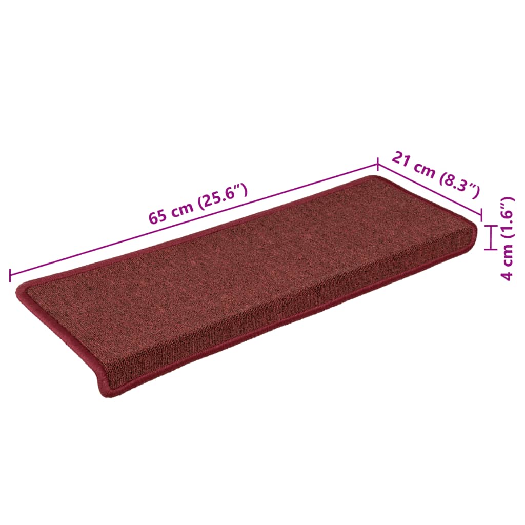 Step Mats 15 pcs. 65 x 21 x 4 cm Burgundy Rectangular Edge