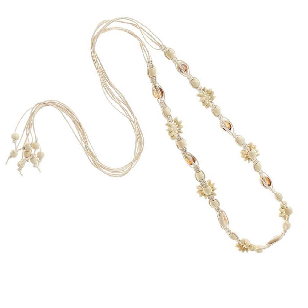 Bohemian Style Braided Waist Belt with Ethnic Wooden Beads and Vintage Tassels for Women and Girls