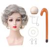 Versatile Short Curly Costume Wig Set For Grandmother Character Halloween Dress Up