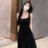 White suspender dress for women's summer waist and thin French temperament high waist sleeveless long dress high sense square neck skirt