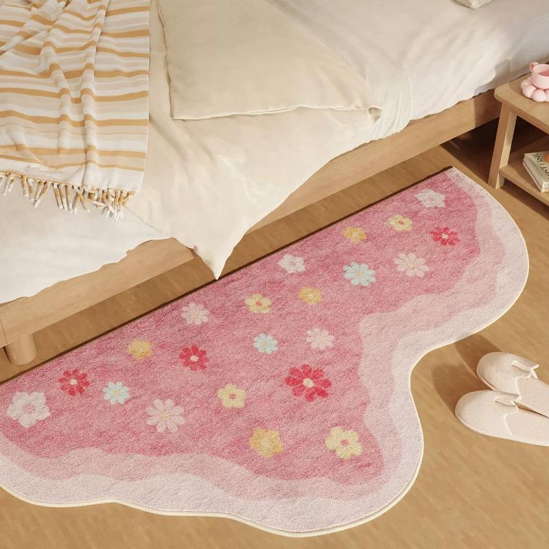 Girly Style Carpets for Living Room Colorful Flowers Bedroom Decor Carpet Irregular Bedside Plush Rug Fluffy Soft Home Floor Mat