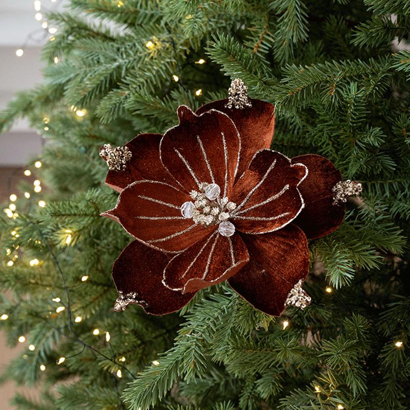 22CM Glitter Accents Flower Floral Decor Eco-Friendly Fabric Reusable Fabric Elegant Simulated Christmas Flowers Holiday Staging