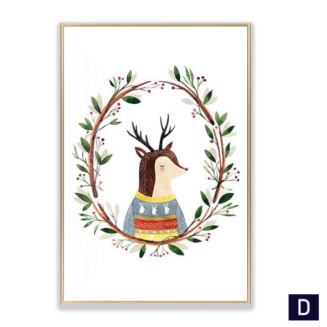 Fox Rabbit Bear Deer Nursery Wall Art Canvas Painting Posters Cartoon Animal In Sweater Print Wall Pictures Baby Kids Room Decor