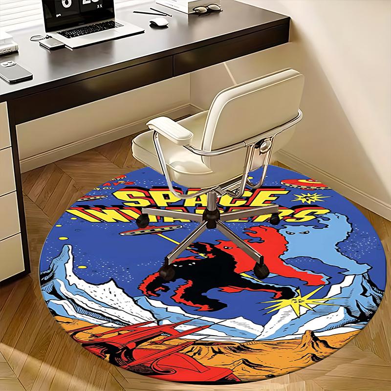 Space Invaders Video Game Art Chair mat Round Rug-Office carpet, Machine Washable, Non-slip, Suitable for Living Rooms, Bedrooms