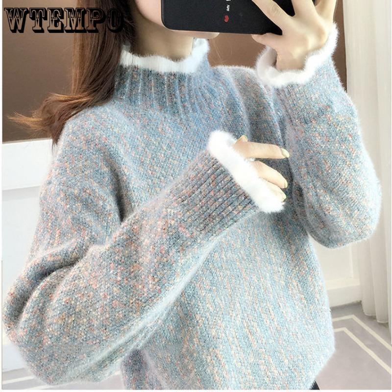 WTEMPO Women's High Neck Knitted Jumper Long Sleeve Turtleneck Sweater Loose Fit Warm Winter Autumn Knitwear Soft Knitted Coat