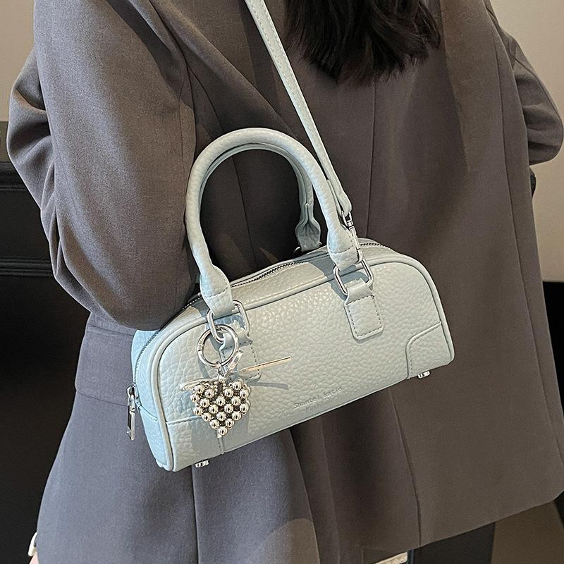 Popular Wholesale High-quality Lychee Pattern Portable Boston Bag Femininity Versatile Commuting Foreign Style Solid Color Messenger Bag