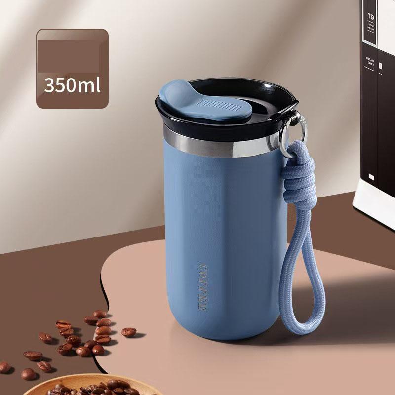 Double-Layer Vacuum-Insulated Coffee Mug with Pull-Up Handle 304 Stainless Steel Thermos Outdoor Portable Sports Water Bottle Solid Color Water Cup