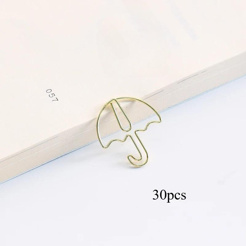 30pcs Umbrella Shape Paper Clip Creative Cute Bookmark Metal Color Cartoon Paper Clips for Planner Office Stationery