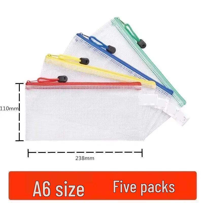 Transparent PVC A4 Zipper Bag - Large Capacity Waterproof File and Pencil Case Green 5 pack