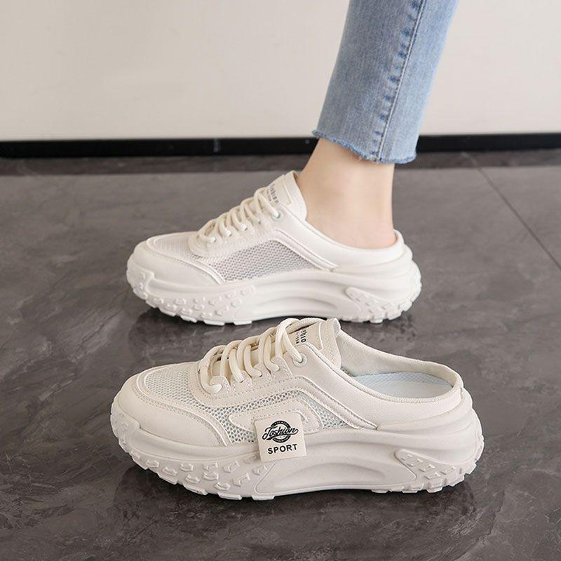 Soft-soled fashionable versatile half-slippers spring and summer breathable bag head slippers new Korean version of little white shoes
