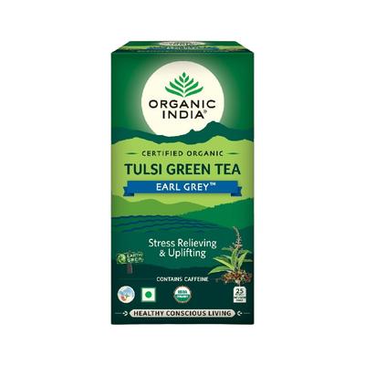 Green Tea with Tulsi and Bergamot (25 Packs, 1.8 G), Tulsi Green Tea Earl Grey, Organic India