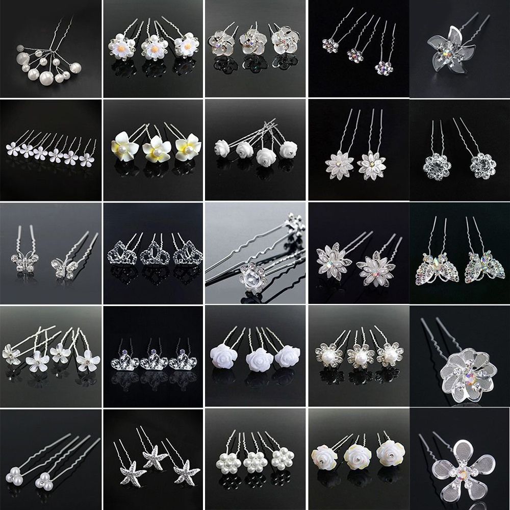 5Pcs Fashion Metal Pearl Flower Hairpin Stick Headwear U-shaped Rhinestone Hair Clip Headdress Bridal Hairpin Wedding