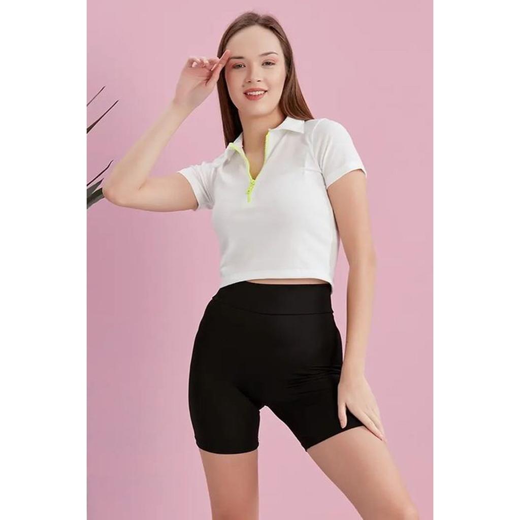 Polo Collar Neon Zipper Camisole Blouse