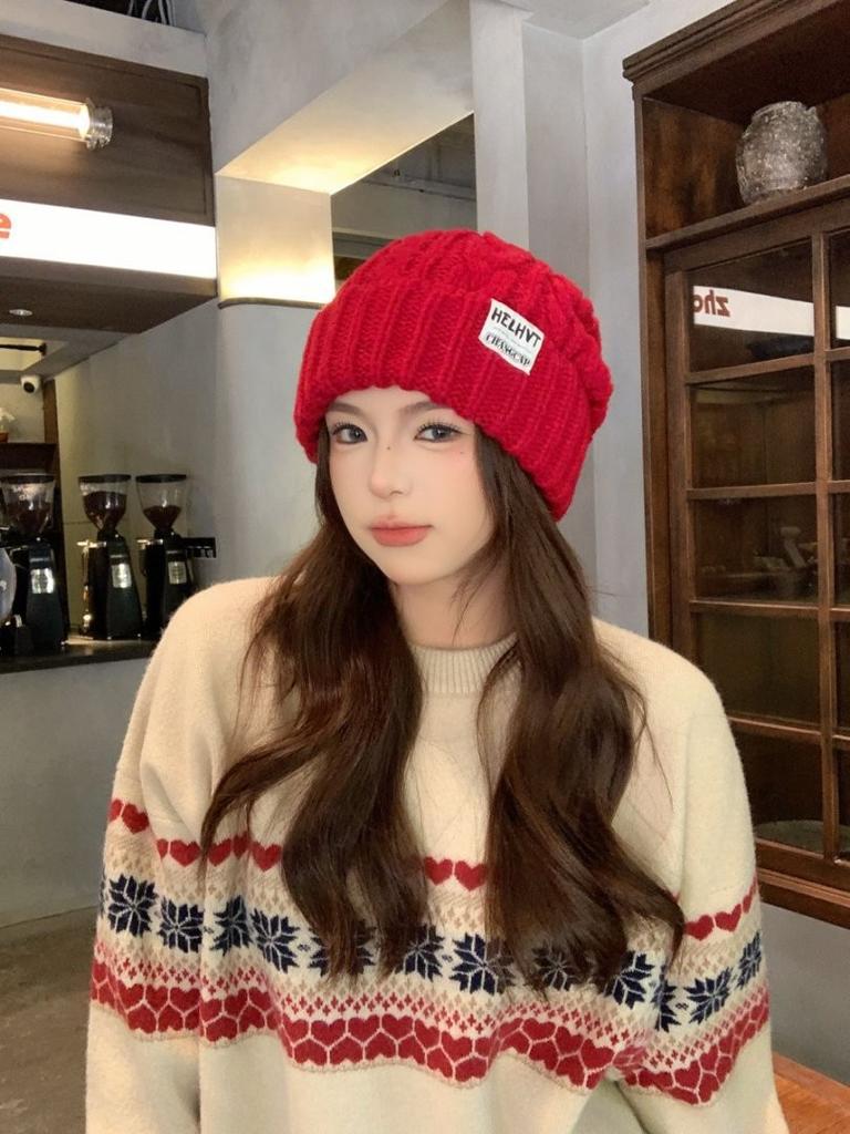 Pattern Letter Women Knit Hat With Acrylic Material And Wind Features Resistant