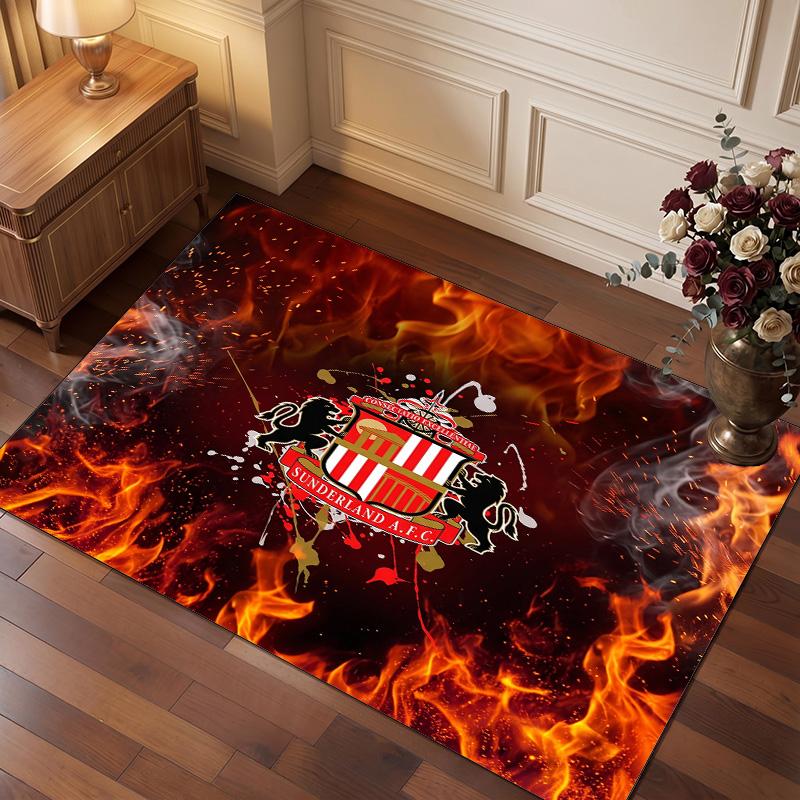 Sunderland Football Print Crystal Velvet Rug, Comfortable Water Absorbent Non Slip Indoor Floor Carpet