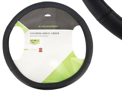 Steering Wheel Cover, "3XL" 47-49 Cm, Natural Leather, Black
