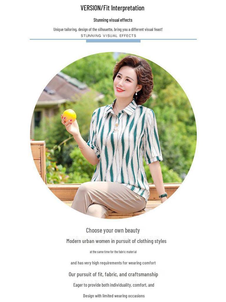 Sommer-Kurzarmhemd & Top Zweiteiliges Set für Frauen mittleren Alters