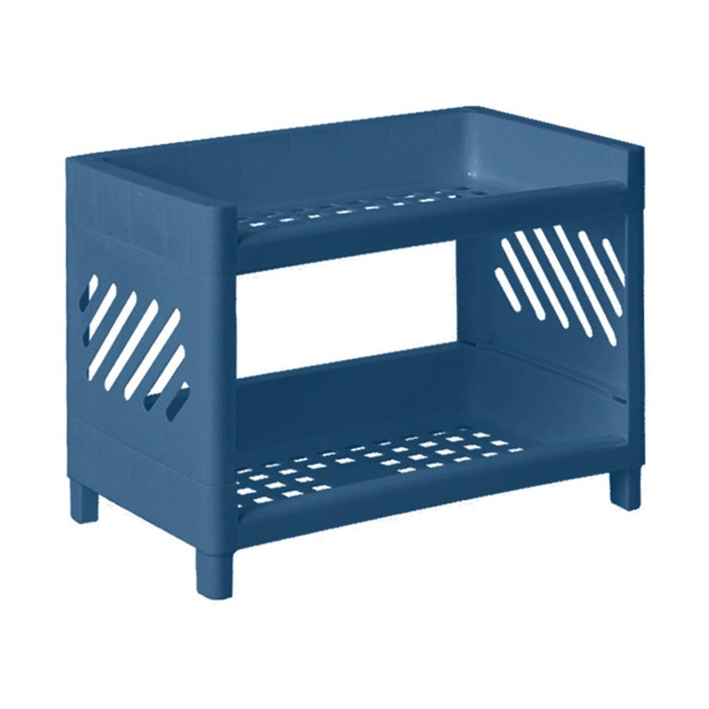 2 Tier Desktop Shelf Plastic Desktop Storage Organizer Rack for Bedroom Dorm Office Navy Blue