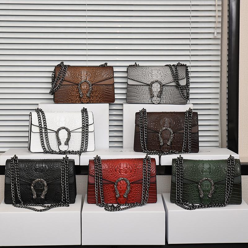 Bags Women's Bag 2025 New High-End Chain Crossbody Shoulder Bag European and American Retro Crocodile Pattern Small Square Bag