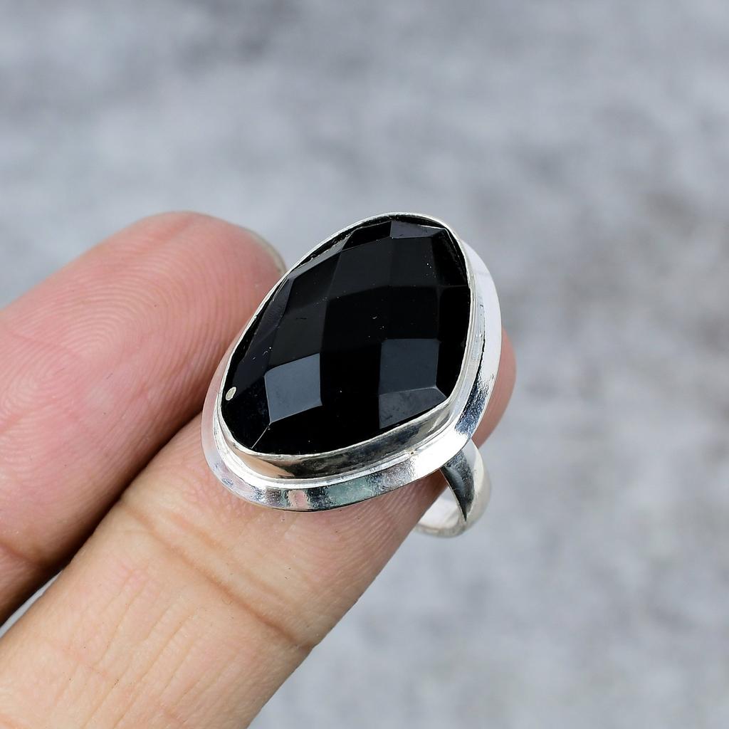 Black Spinel Gemstone Handmade 925 Sterling Silver Jewelry Ring Size 9 M-261