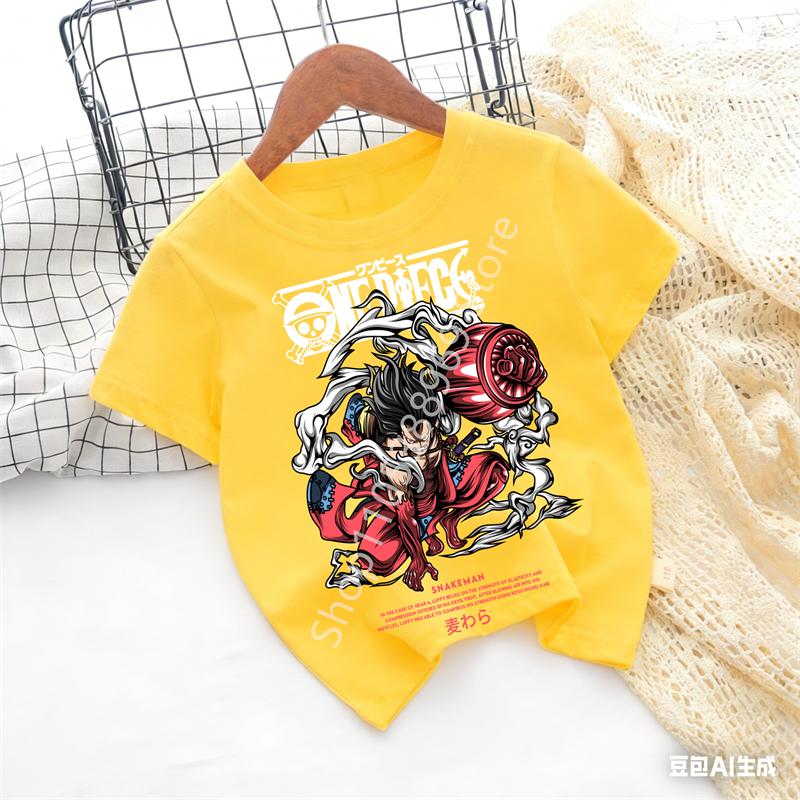 2026 Summer Anime Monkey D Printed Tshirt Kids boys Clothing Fashion Casual Street Tshirt Y2k