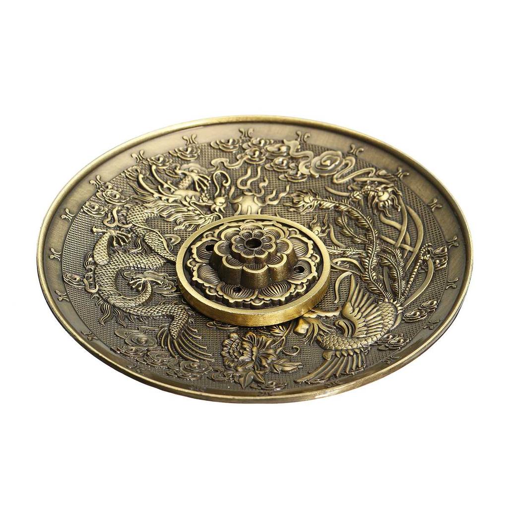 F Porte-encens Rétro Métal Dragon et Phénix Brûleurs d'encens Lotus pour Bâtonnets d'encens Cône Encensoir Assiette Bouddhisme Décoration de Maison