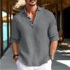 Vyriški „Henley“ marškiniai ilgomis rankovėmis su apykakle, medvilniniai kvėpuojantys paplūdimio hipių marškinėliai Laisvi verslo laisvalaikio marškinėliai vyrams su tekstūros viršūnėmis ir marškinėliai
